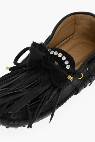 Leather PULI Loafers With Rhinestones And Fringes