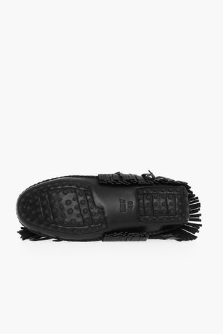 Leather PULI Loafers With Rhinestones And Fringes