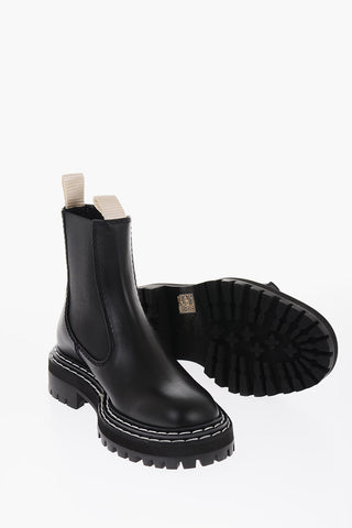 Visible Stitching Leather Chelsea Booties