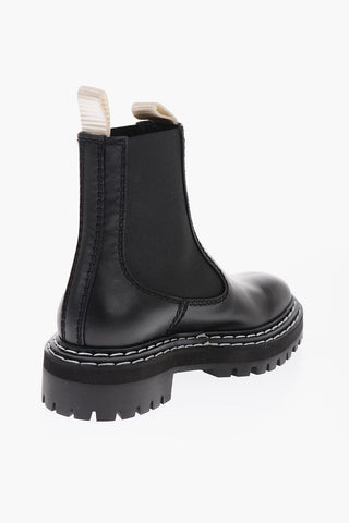 Visible Stitching Leather Chelsea Booties