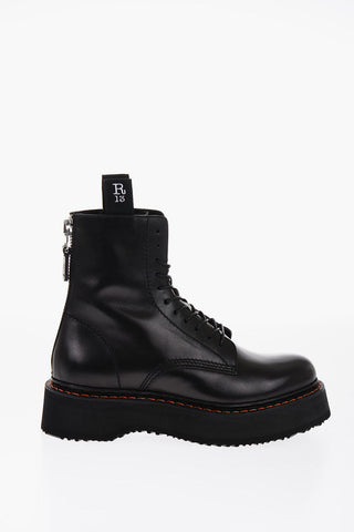 Vibram Sole STACK Leather Combat Booties with Back Zip