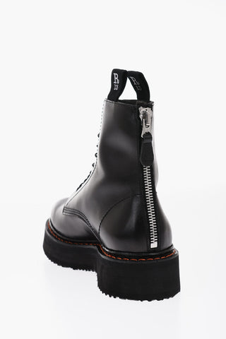 Vibram Sole STACK Leather Combat Booties with Back Zip