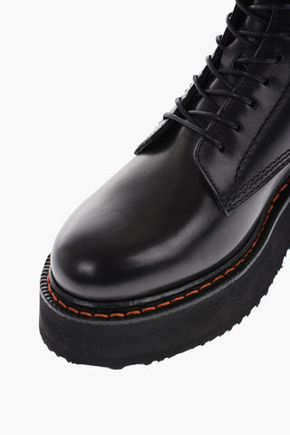Vibram Sole STACK Leather Combat Booties with Back Zip