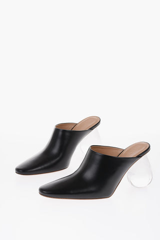 Mules DROP in Pelle con Suola in Cuoio 9cm
