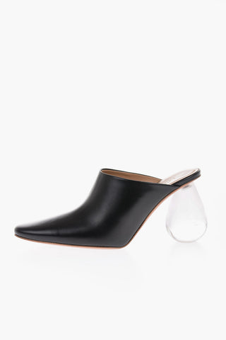 Mules DROP in Pelle con Suola in Cuoio 9cm