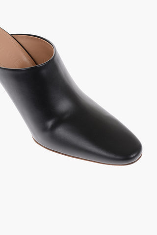 Mules DROP in Pelle con Suola in Cuoio 9cm