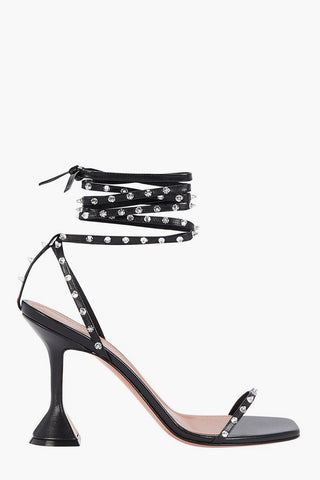 Spool Heel KARMA Leather Sandals with Rhinestones 10cm