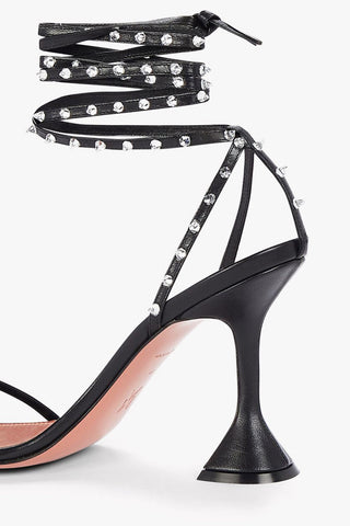 Spool Heel KARMA Leather Sandals with Rhinestones 10cm