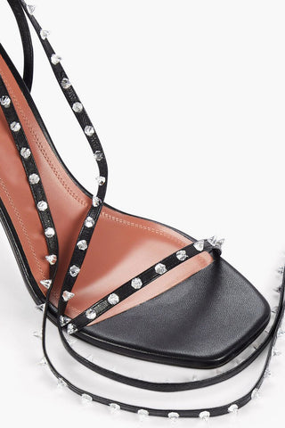 Spool Heel KARMA Leather Sandals with Rhinestones 10cm