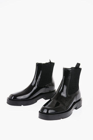 Patent Leather Chelsea Booties with Monogram Elastic Insert