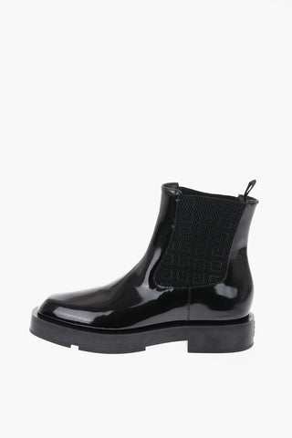 Patent Leather Chelsea Booties with Monogram Elastic Insert