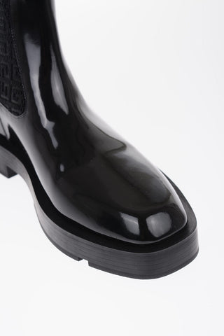 Patent Leather Chelsea Booties with Monogram Elastic Insert