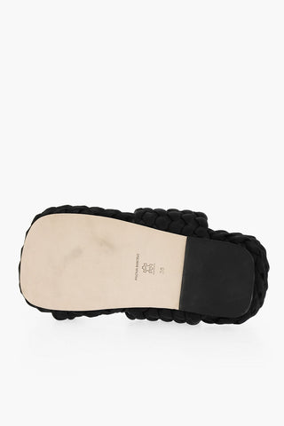 Braided Satin Slides With Leather Sole