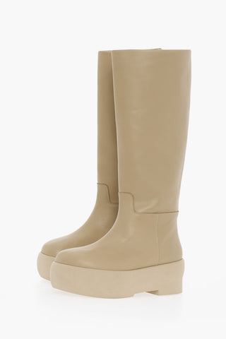 Leather Tubolar Knee-Lenght Boots With Platform Soles