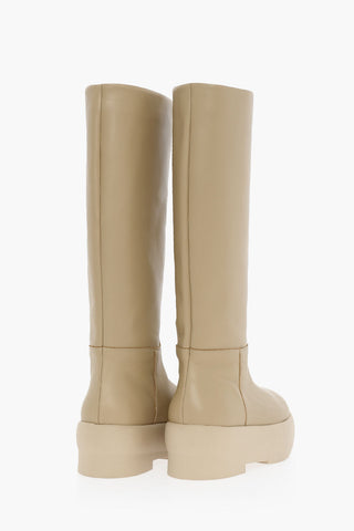 Leather Tubolar Knee-Lenght Boots With Platform Soles