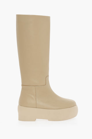 Leather Tubolar Knee-Lenght Boots With Platform Soles