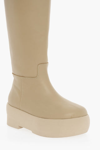 Leather Tubolar Knee-Lenght Boots With Platform Soles