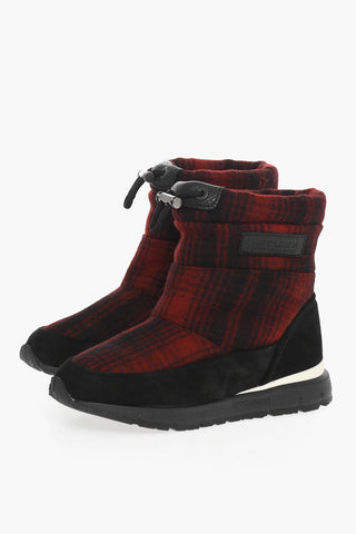 Stivaletti da Neve Motivo Plaid con Rifiniture in Camoscio