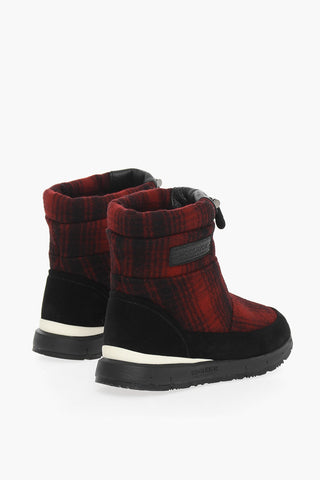 Stivaletti da Neve Motivo Plaid con Rifiniture in Camoscio
