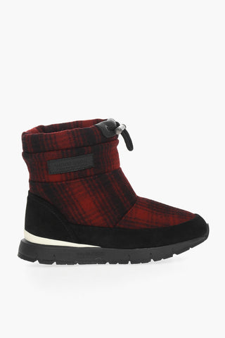 Stivaletti da Neve Motivo Plaid con Rifiniture in Camoscio