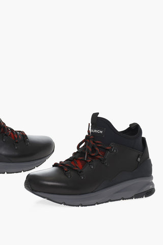 Leather and Fabric Hiking Sneakers with Buffalo Checked Detail
