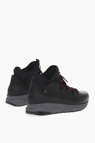 Leather and Fabric Hiking Sneakers with Buffalo Checked Detail