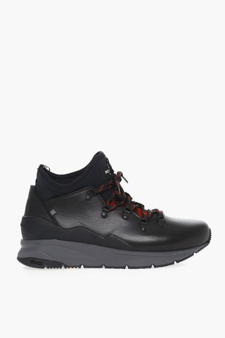 Leather and Fabric Hiking Sneakers with Buffalo Checked Detail