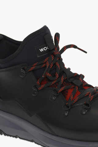 Leather and Fabric Hiking Sneakers with Buffalo Checked Detail