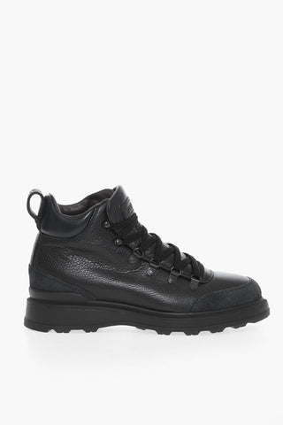 Solid Color Textured Leather High Top Sneakers