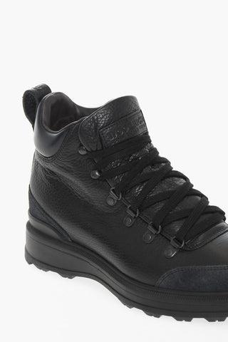 Solid Color Textured Leather High Top Sneakers