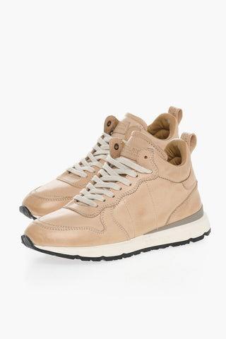 Leather JOGGER High-Top Sneakers with Contrast Laces