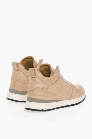 Leather JOGGER High-Top Sneakers with Contrast Laces