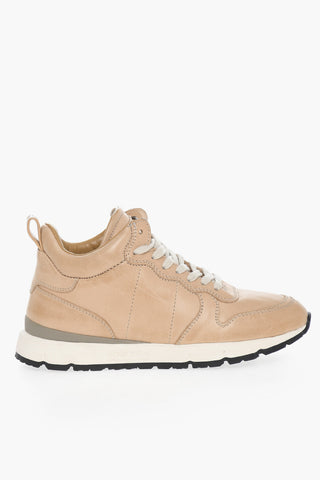 Leather JOGGER High-Top Sneakers with Contrast Laces
