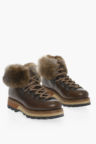Leather Hiking Boots with Real Fur Detail
