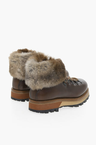 Leather Hiking Boots with Real Fur Detail