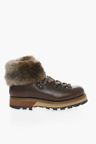 Leather Hiking Boots with Real Fur Detail
