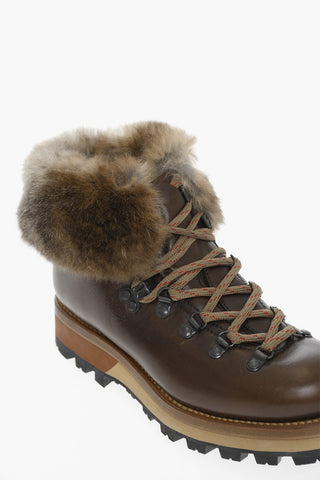 Leather Hiking Boots with Real Fur Detail