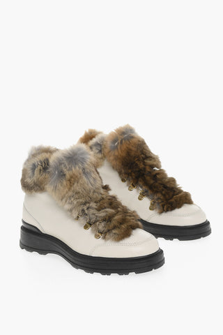 Textured Leather High-Top Sneakers with Real Fur Details