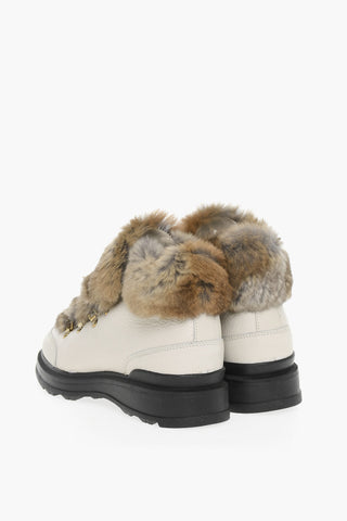 Textured Leather High-Top Sneakers with Real Fur Details