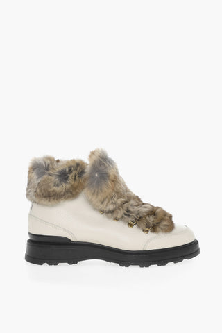 Textured Leather High-Top Sneakers with Real Fur Details
