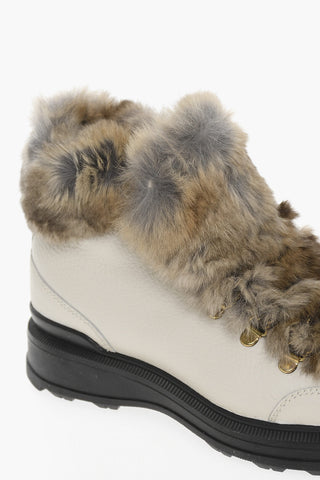 Textured Leather High-Top Sneakers with Real Fur Details