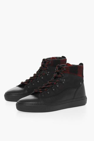 Textured Leather ALL AROUND High Top Sneakers with Buffalo Check Details