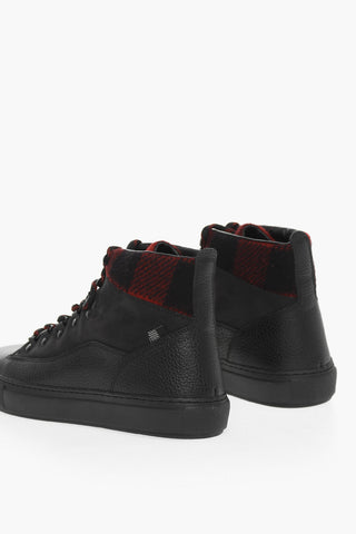 Textured Leather ALL AROUND High Top Sneakers with Buffalo Check Details