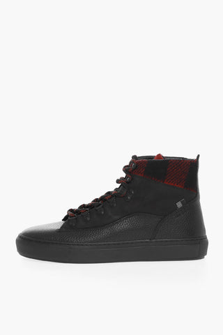 Textured Leather ALL AROUND High Top Sneakers with Buffalo Check Details