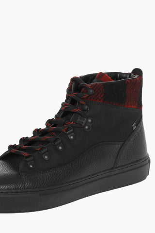 Textured Leather ALL AROUND High Top Sneakers with Buffalo Check Details
