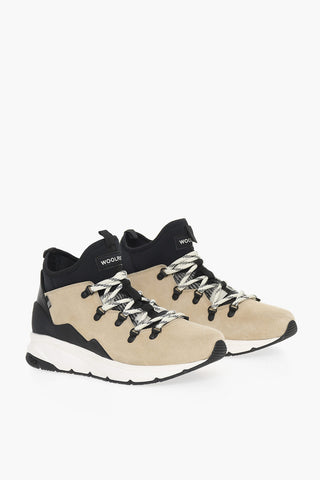 2 in 1 Suede High Sneakers with Technical Fabric Details
