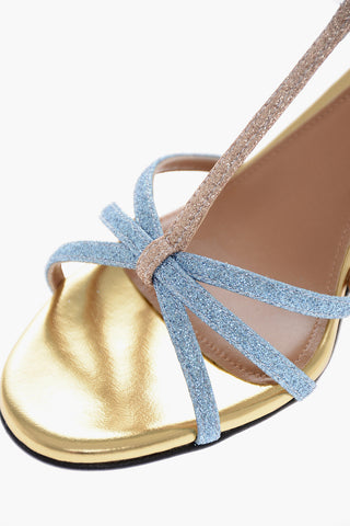 Sandali in Pelle Glitterata con Cinturino in Velour 5cm