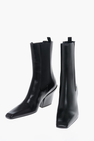 Brushed Leather Cheksea Booties with Western Design 9cm