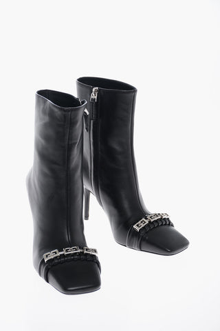 Squared Toe CHAIN Leather Booties 9cm