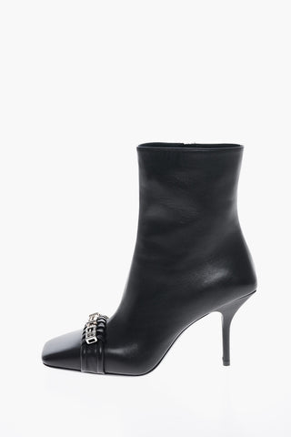 Squared Toe CHAIN Leather Booties 9cm
